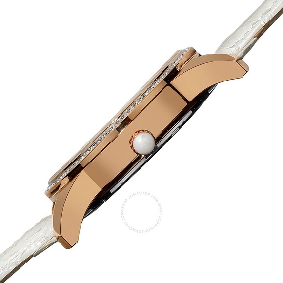 BURGI Cream Embossed Dial White Leather  Watch main image 6